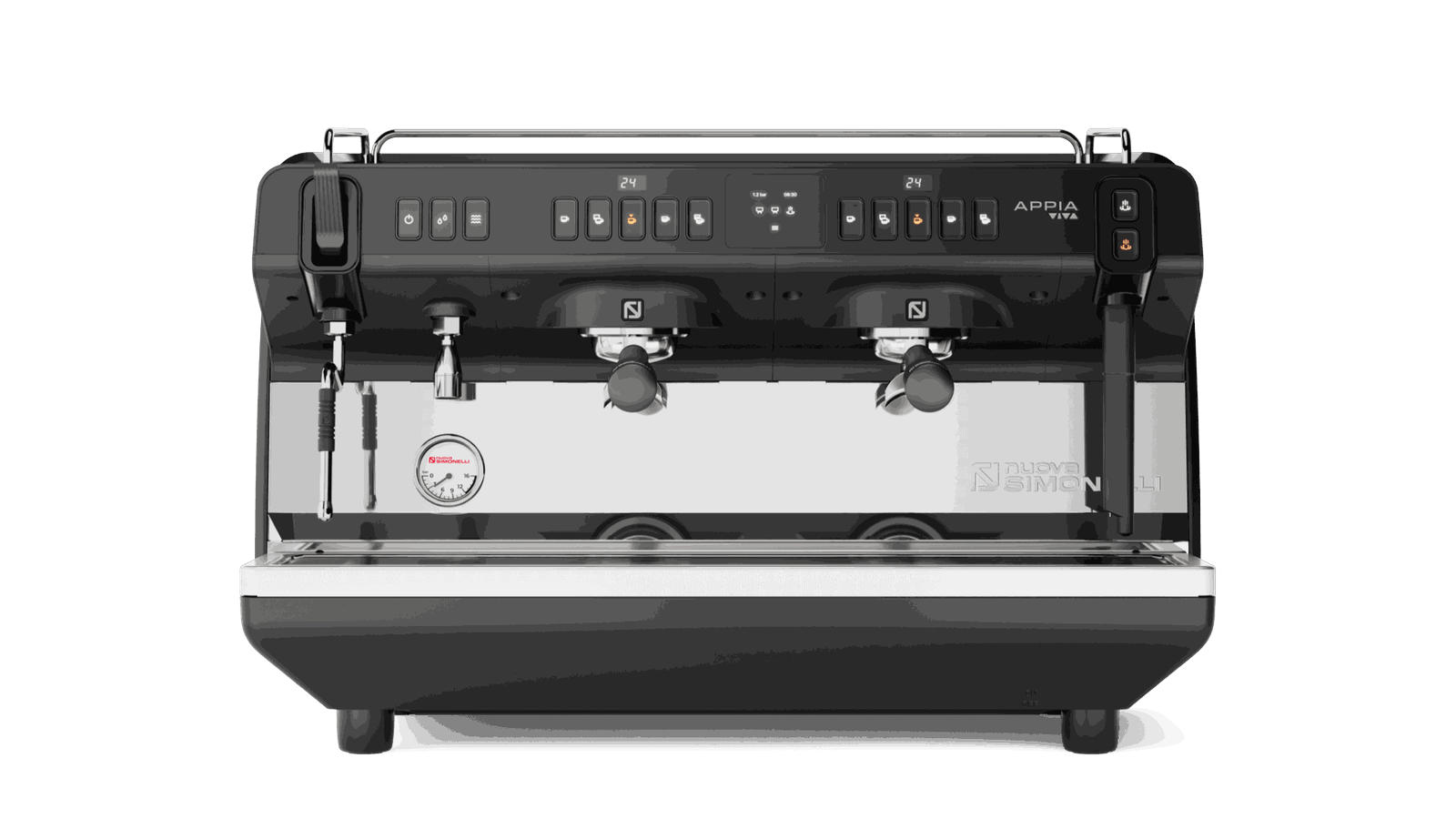 Ekspres Nuova Simonelli Appia Viva XT, 2 grupy, czarny, widok z przodu