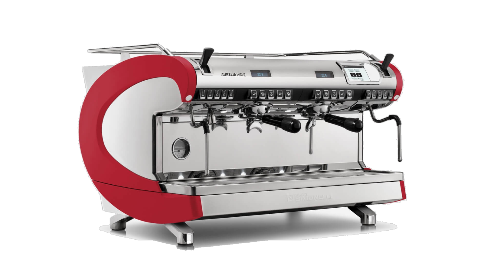 Ekspres Nuova Simonelli Aurelia Wave, 2 grupy, czerwony, widok 3/4