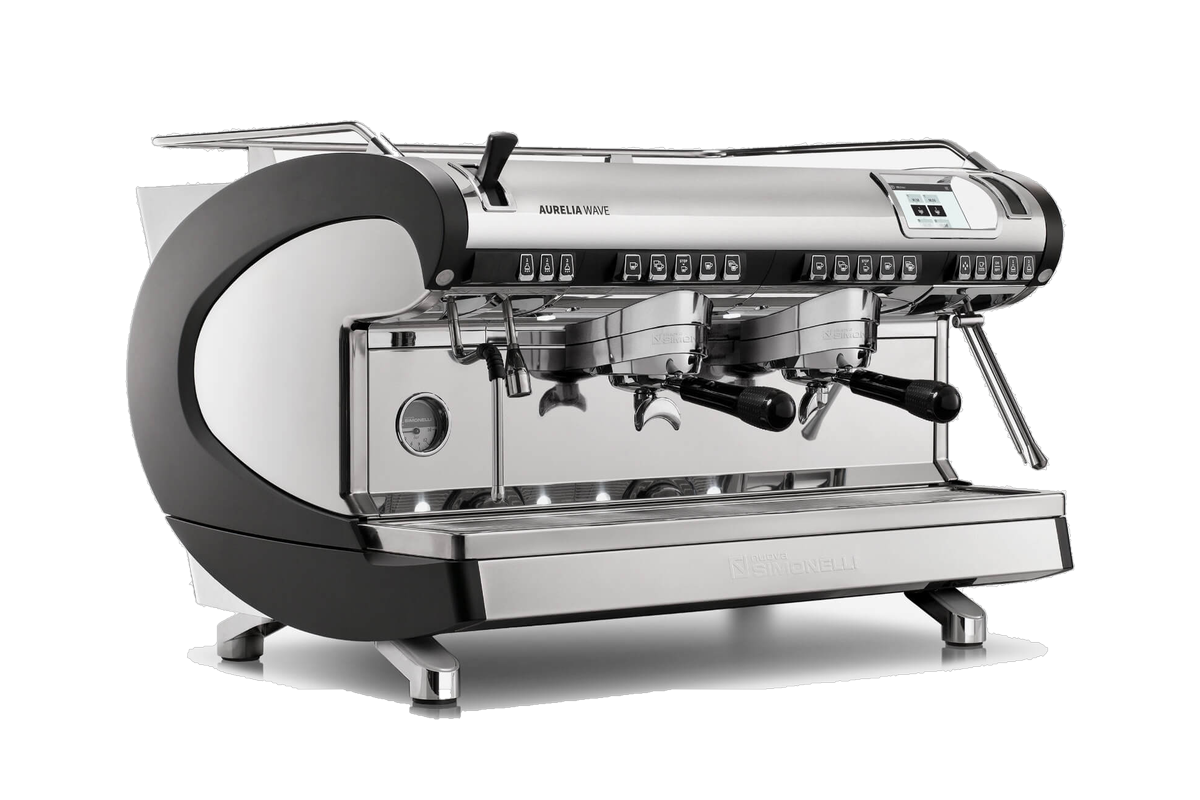 Ekspres Nuova Simonelli Aurelia Wave, 2 grupy, czarny bok, widok 3/4