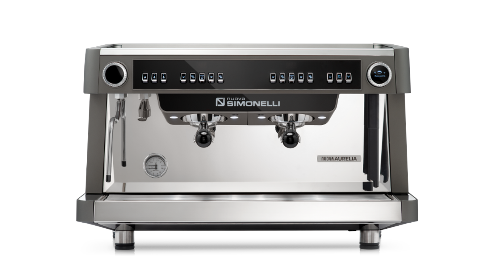 Ekspres Nuova Simonelli Nuova Aurelia V, 2 grupy podwyższone, widok z przodu