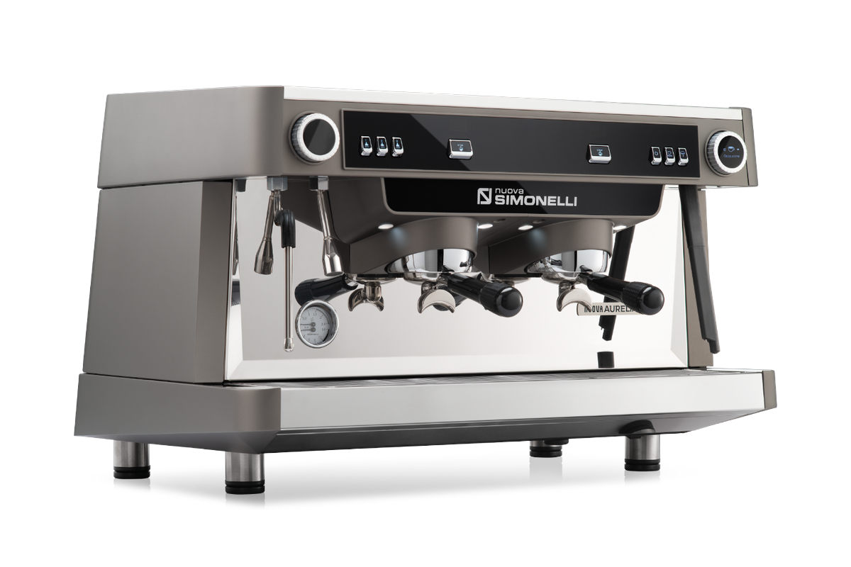 Ekspres Nuova Simonelli Nuova Aurelia, 2 grupy niskie, metallic grey, widok 3/4